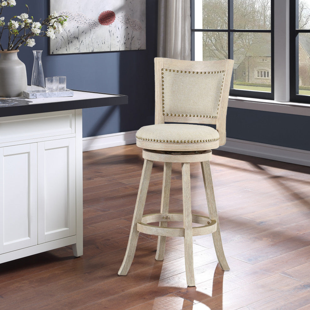 Melrose Swivel Stool, Ivory Wire-Brush, Bar Height