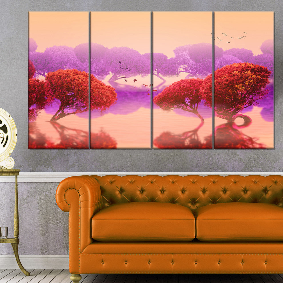 Red and Purple Japanese Gardens, Large Landscape Canvas Print, 48"x28", 4 Panels