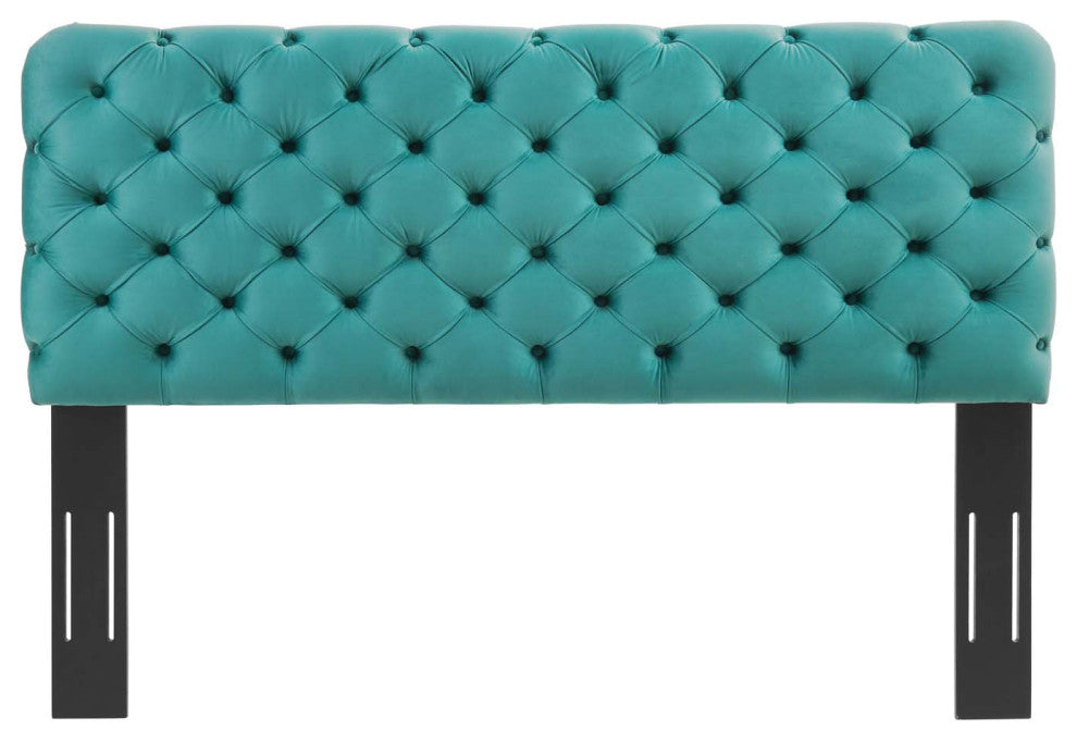 Tufted Headboard, King Size, Velvet, Teal Blue, Modern Contemporary, Bedroom