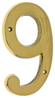 Genuine Solid Brass 6" House Number: #9, Polished Brass