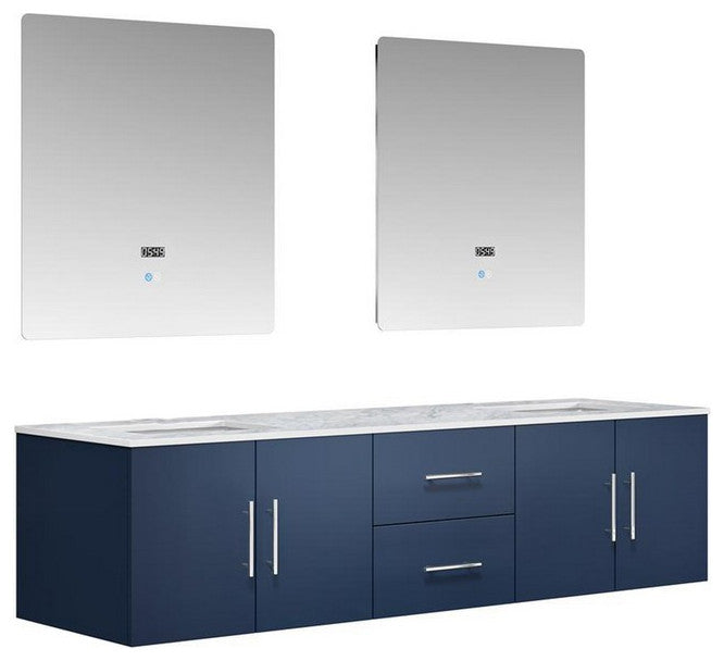 Geneva Transitional Navy Blue 72" Double Vanity with 30" Led Mirrors