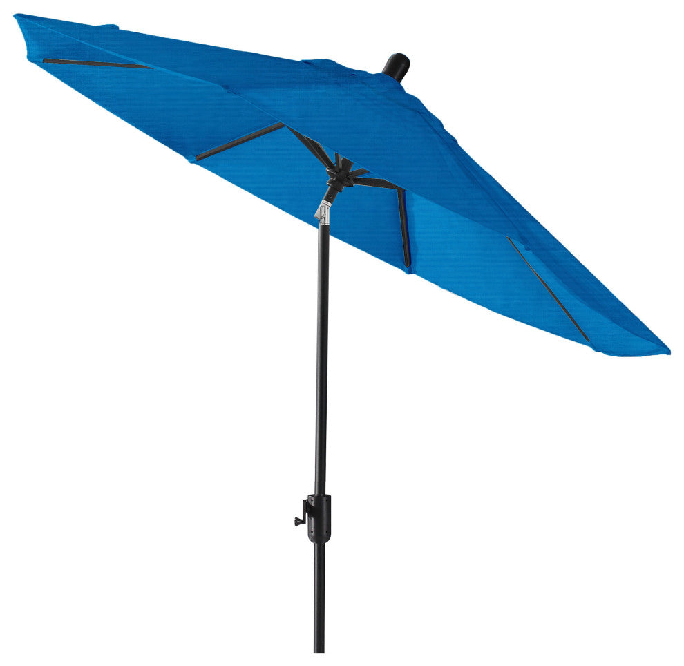 9' Round Push Tilt Market Umbrella, Black Frame, Sunbrella, Pacific Blue