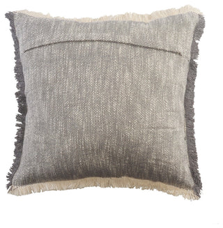 Two-Tone Cotton Throw Pillow with Fringe, Gray, 20" X 20"
