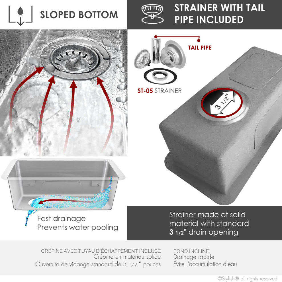 STYLISH Soria Dual Mount 9" Stainless Steel Single-Bowl Kitchen Sink