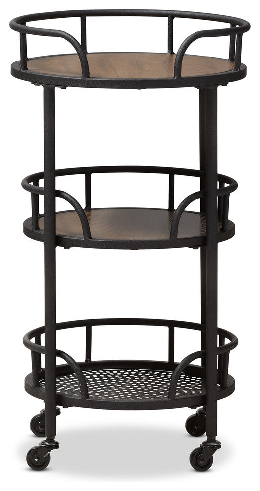 Bristol Rustic Industrial Style Metal and Wood Mobile Serving Cart