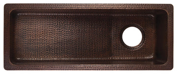28" Rectangle Hammered Copper Slanted Bar/Prep Sink with 3.5" Drain Opening