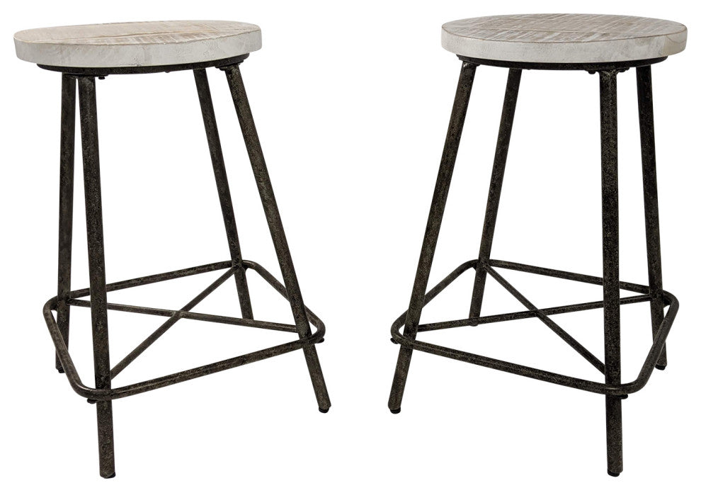 Illona 24" Stool, Set of 2, Natural Drftwd/Aged Iron