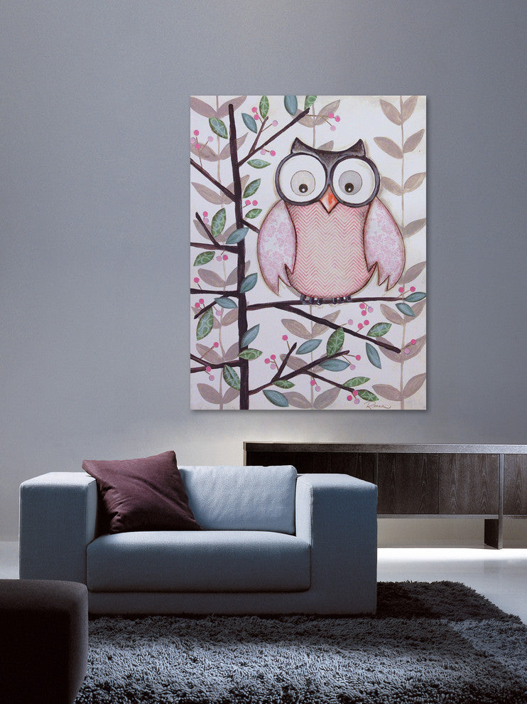 Marmont Hill, "1 Pink Owl" by Reesa Qualia Painting on Wrapped Canvas, 30x39