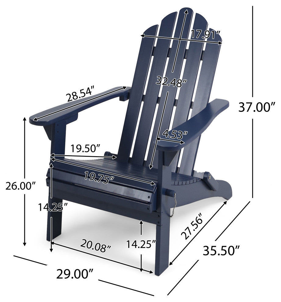 GDF Studio Cara Outdoor Foldable Acacia Wood Adirondack Chair, Blue Finish
