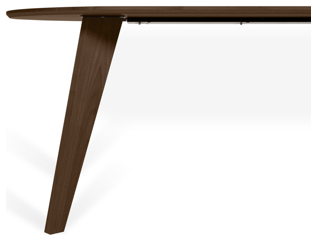 Modern Walnut Dining Table, Walnut and Black, Angled Leg