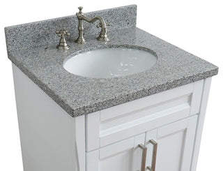 25" Single Sink Vanity, White Finish With Gray Granite And Oval Sink
