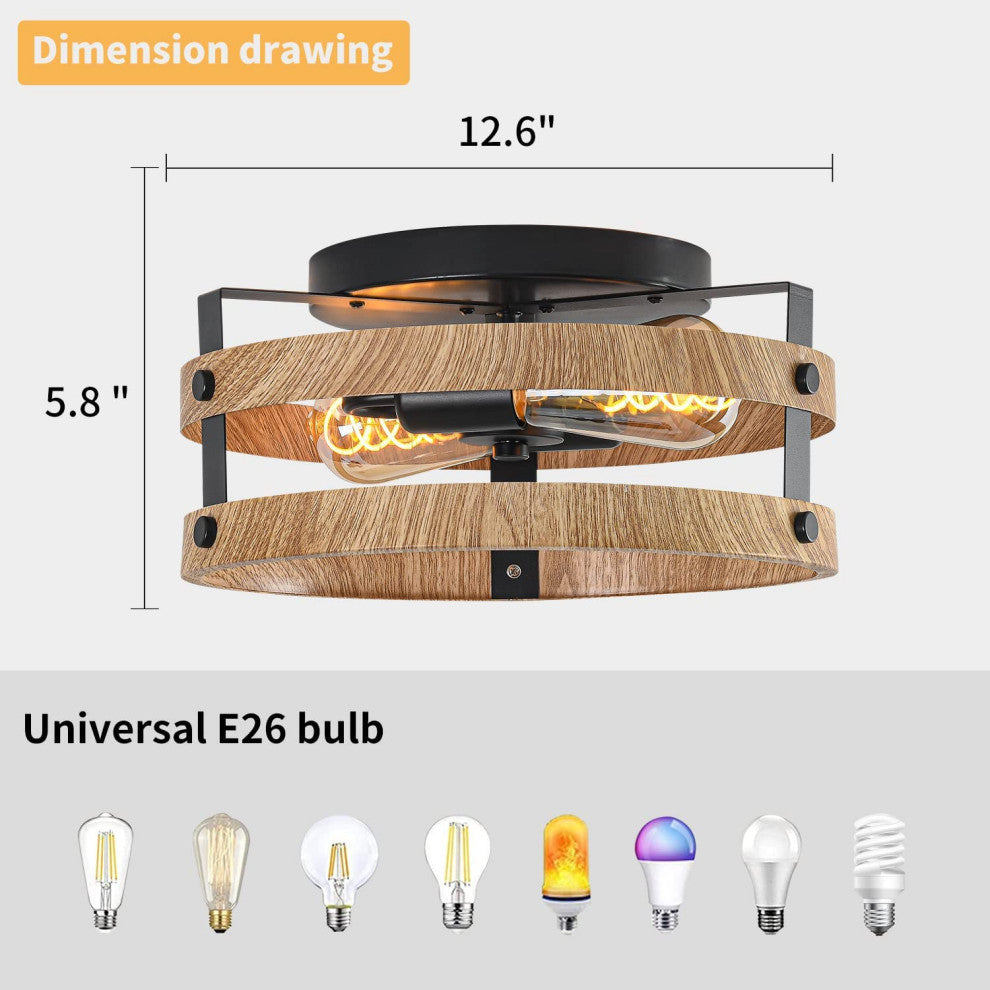 2-Light Flush Mount Ceiling Light Fixture Farmhouse Light Fixtures Ceiling
