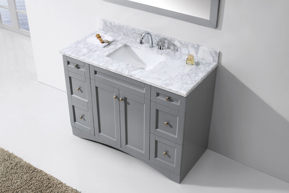 Virtu Elise 48" Single Bathroom Vanity, Gray With Marble Top, With Mirror