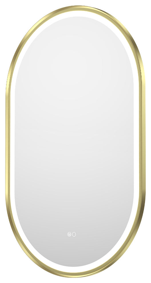 Oval LED Bathroom Vanity Mirror, Defogger and Dimmer, ETL-listed, Brushed Gold, 20"x36"
