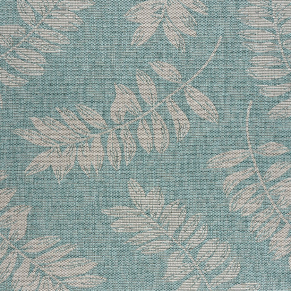 5" x 7" Teal and Ash Sprigs Indoor Outdoor Area Rug