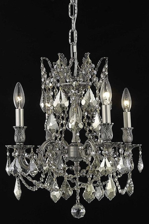 Elegant Rosalia Dining Room Light, Pewter Finish With Royal Cut Crystal