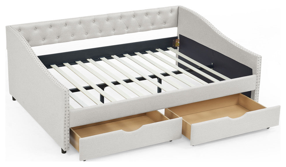 Gewnee Full Size Daybed With Drawers Upholstered Tufted Sofa Bed