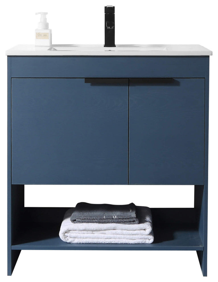 Phoenix Bath Vanity With Ceramic Sink - Full Assembly Required, Navy Blue, 30 Inch