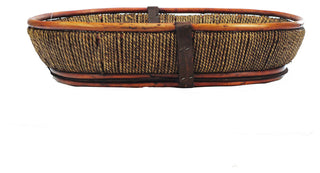 18" Stained Willow Wood Oval Tray With Rope Adornment