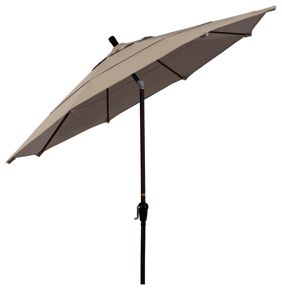 11' Bronze Auto-Tilt Crank Lift Aluminum Umbrella, Sunbrella, Taupe