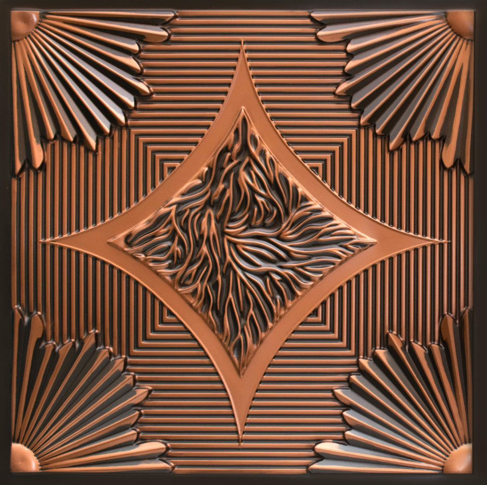 24"x24" D201 PVC Faux Tin Ceiling Tiles Fire Rated, Set of 6, Antique Copper