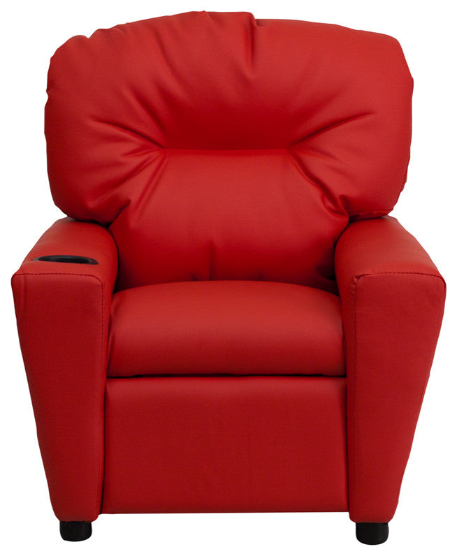 Flash Furniture Vinyl Upholstered Kids Recliner with Cup Holder in Red