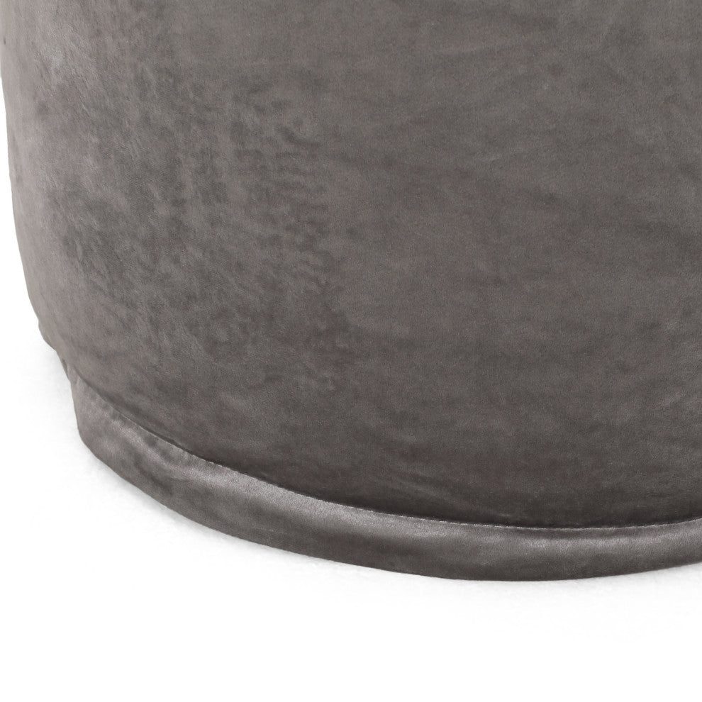 Bleckley Gwinnett Modern Velveteen Cylinder Pouf, Pewter
