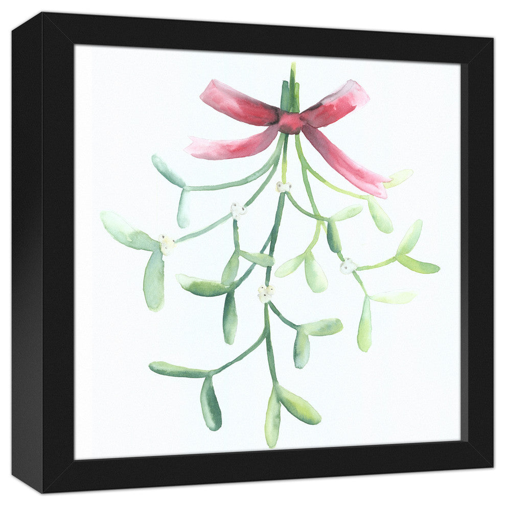 Watercolor Mistletoe 12x12 Black Framed Canvas