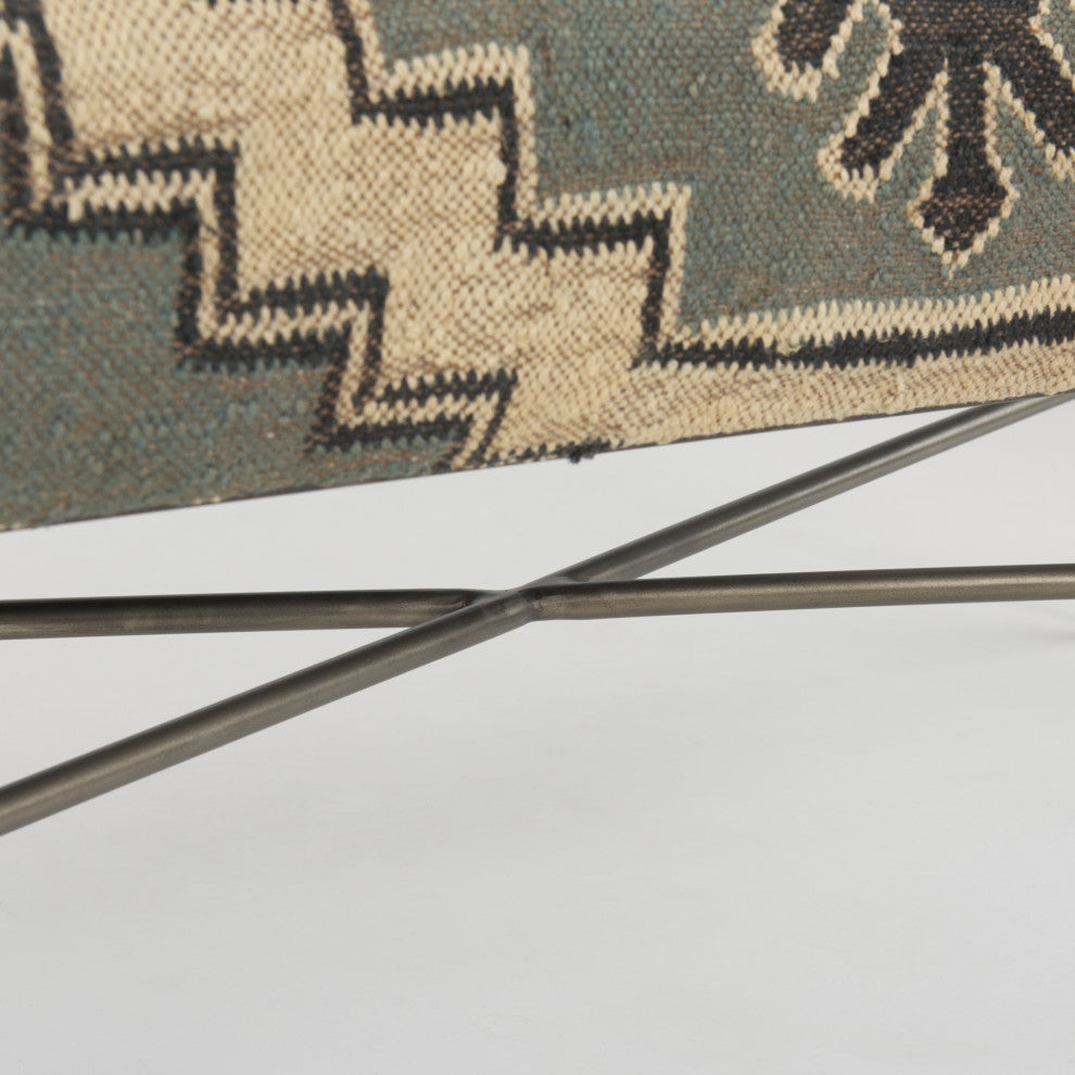 Avery I Multi-Colored Patterned Seat With Silver Iron Frame Accent Bench