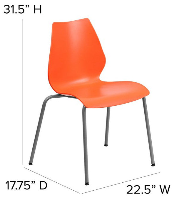 5 Pack Stackable Chair, Multipurpose Design, Plastic Seat & Curved Back, Orange