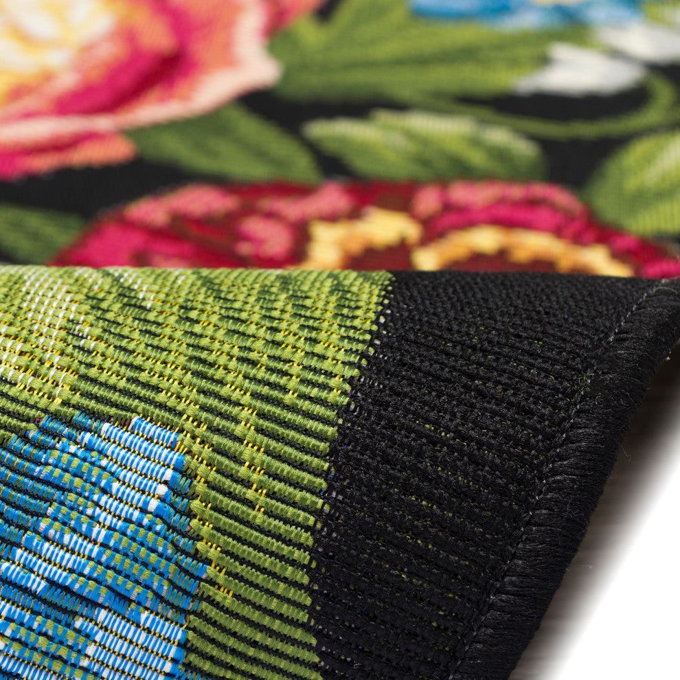 Esencia Secret Garden Indoor/Outdoor Mat, Black, 2' X 2'10"