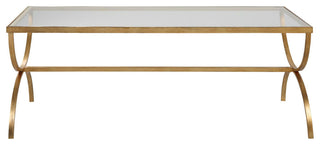 Uttermost 25186 Crescent 48"W Iron and Tempered Glass Coffee - Antique Gold