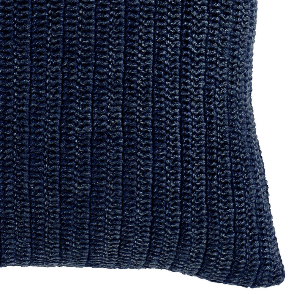 Benzara BM228836 Square Fabric Throw Pillow With Hand Knit Details, Blue