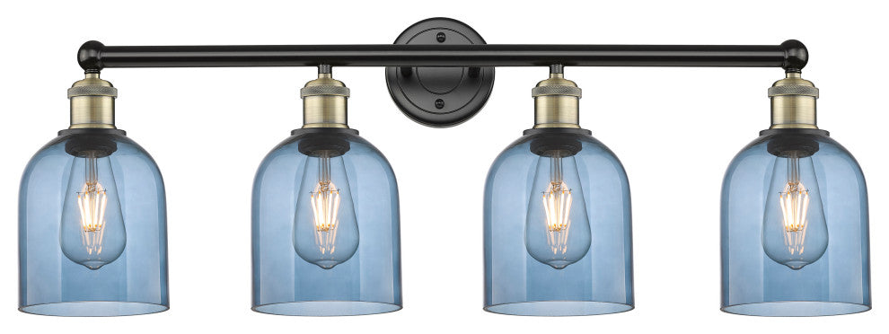 Edison-Bella 4-Light 33" Bath Vanity Light, Black Antique Brass, Princess Blue