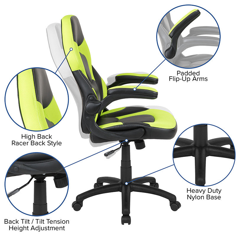 Gaming Desk and Green/Black Racing Chair Set