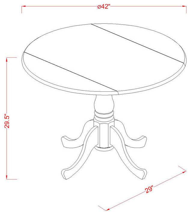 5Pc Round 42" Kitchen Table, Two 9-Inch Drop Leaves, Four Parson Chair