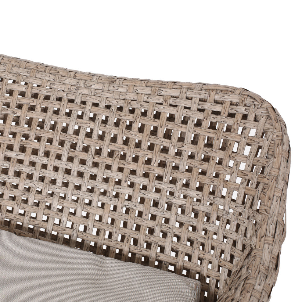 Pondway Outdoor Wicker/Iron Barstools, Set of 2, Beige/Mix Light Brown/Black