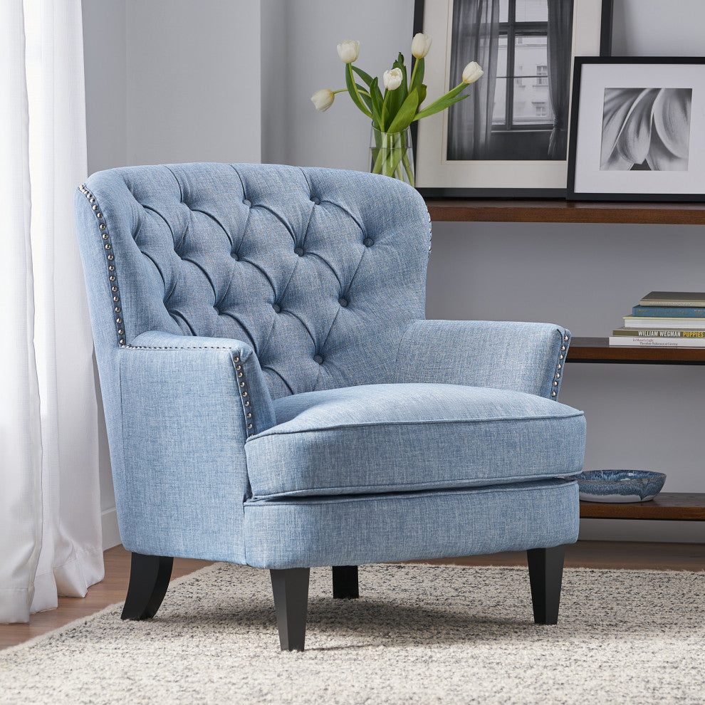 GDF Studio Laxford Light Blue Tufted Fabric Club Chair