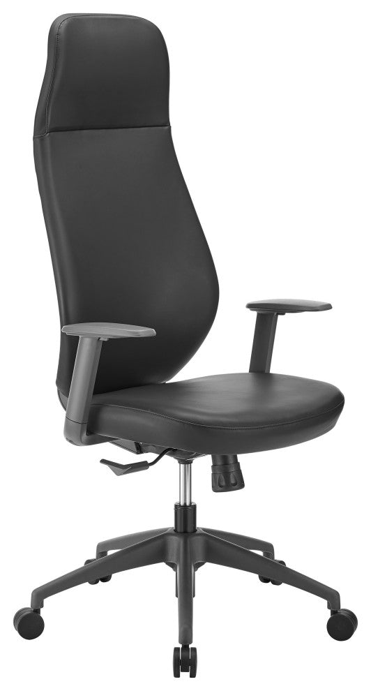Filip High Back Office Chair, Black Leatherette With Plastic Grey Back Support