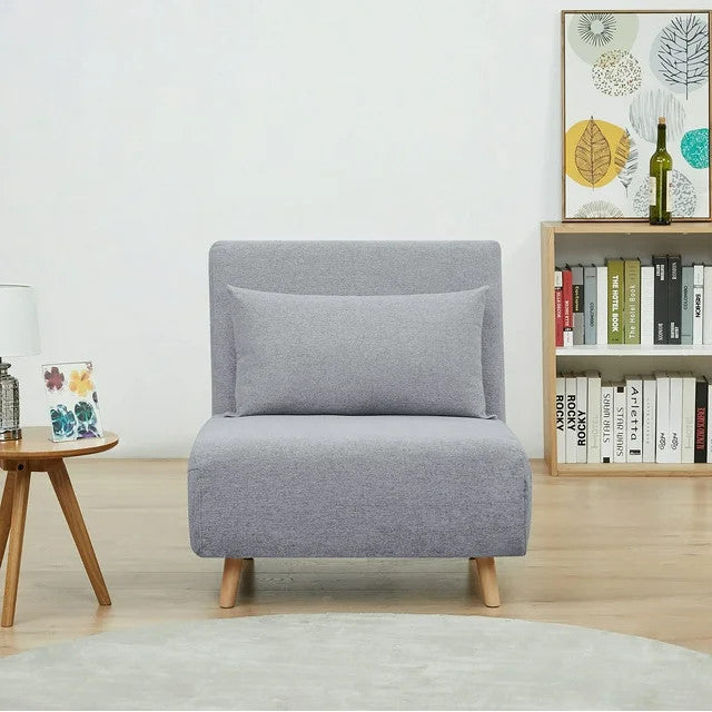 Set of 2 Dark Gray Futon Chairs with Sturdy Pine Frame and Comfortable Seat, Light Gray