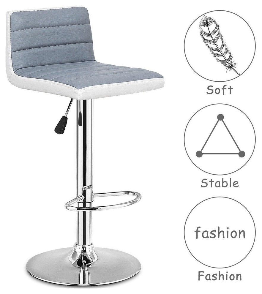 Set of 2 Adjustable PU Leather Bar Stools Gray + white