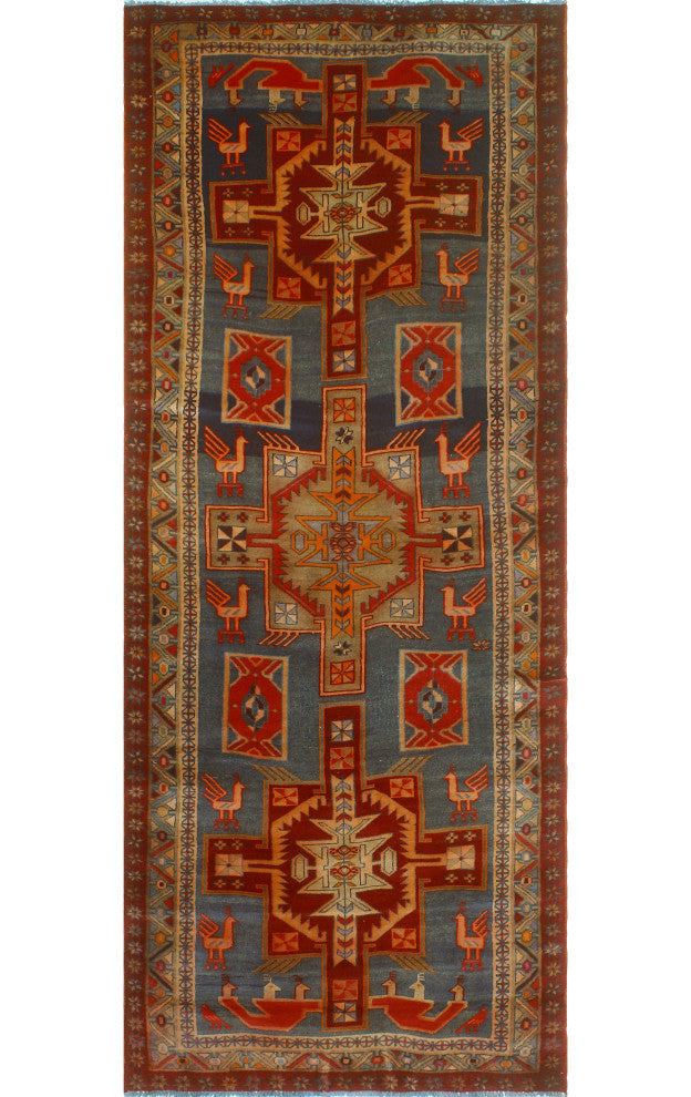 Fine Vintage Distressed Valarie Gray/Rust Runner, 3'9x9'9