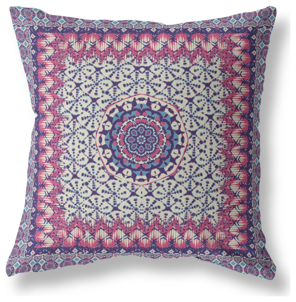 18 Magenta Indigo Holy Floral Indoor Outdoor Throw Pillow