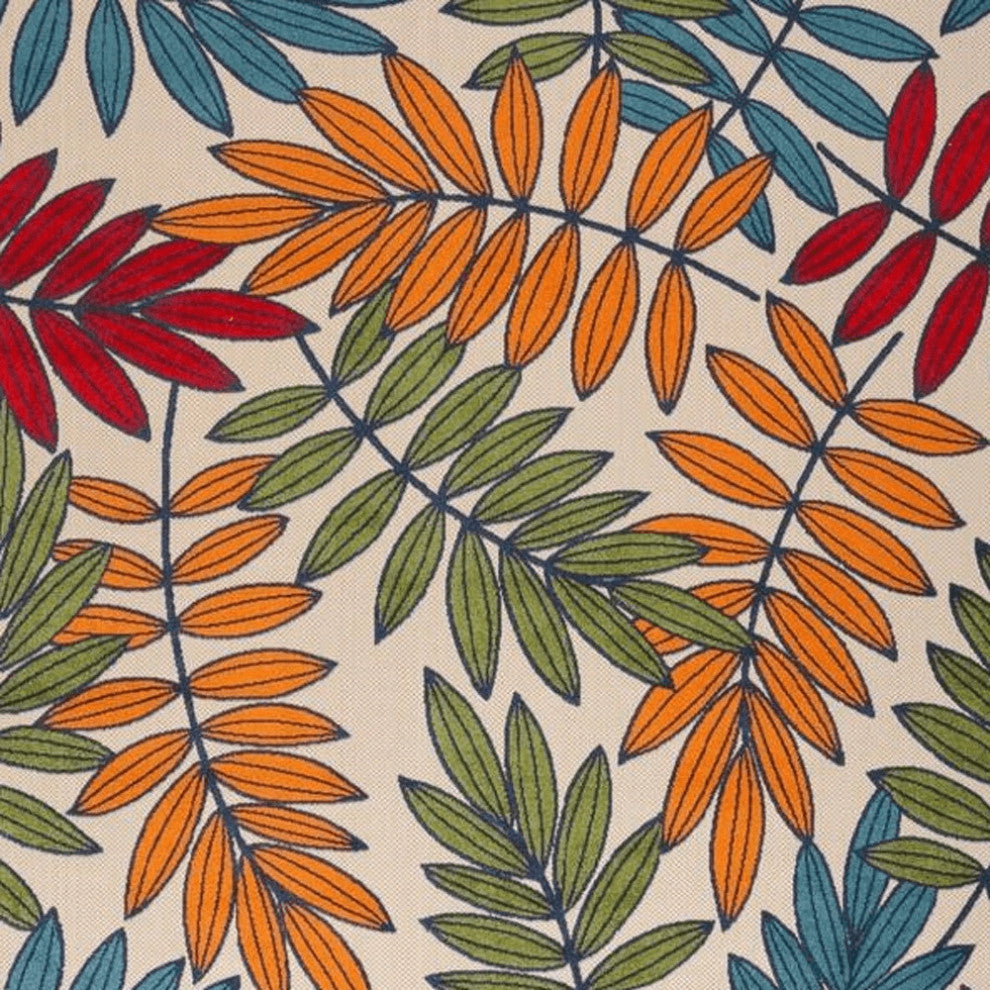 9' X 12' Beige Green And Orange Floral Non Skid Indoor Outdoor Area Rug
