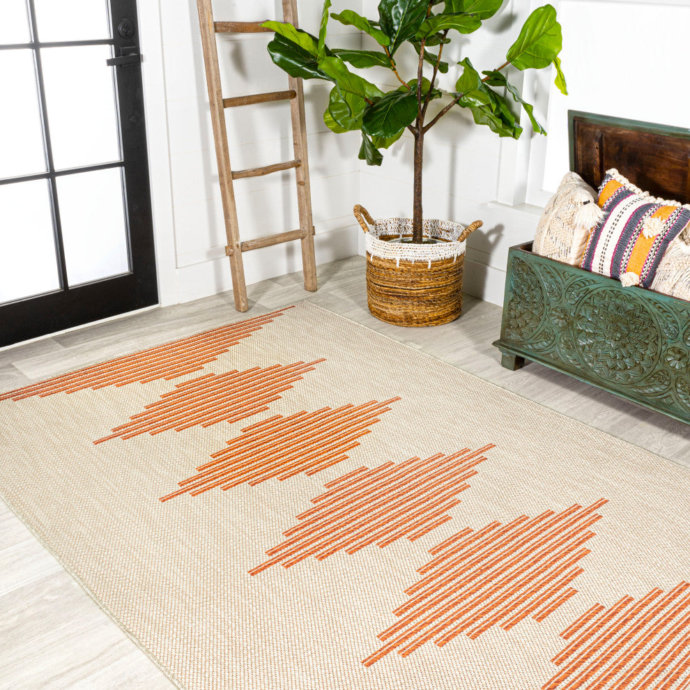 Vinales Diamond Stripe Indoor/Outdoor Area Rug, Beige/Orange, 3x5
