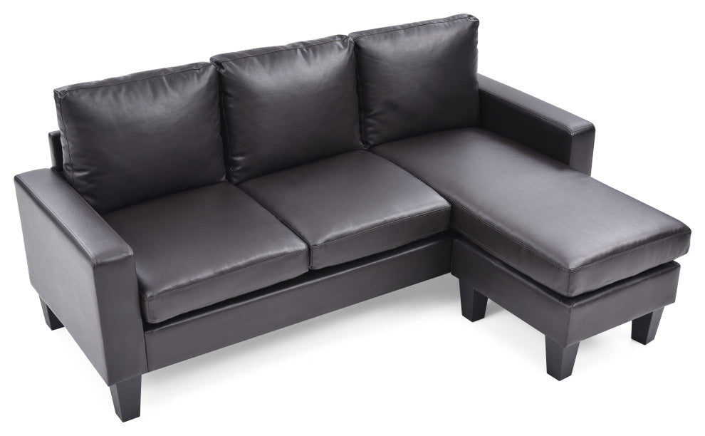 Ukiah Sofa Faux Leather Chaise, Cappuccino Faux Leather