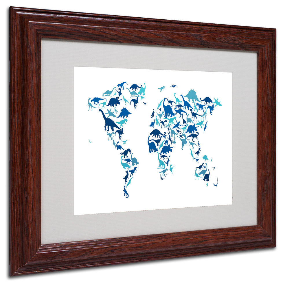 'Dinosaur World Map' Matted Framed Canvas Art by Michael Tompsett