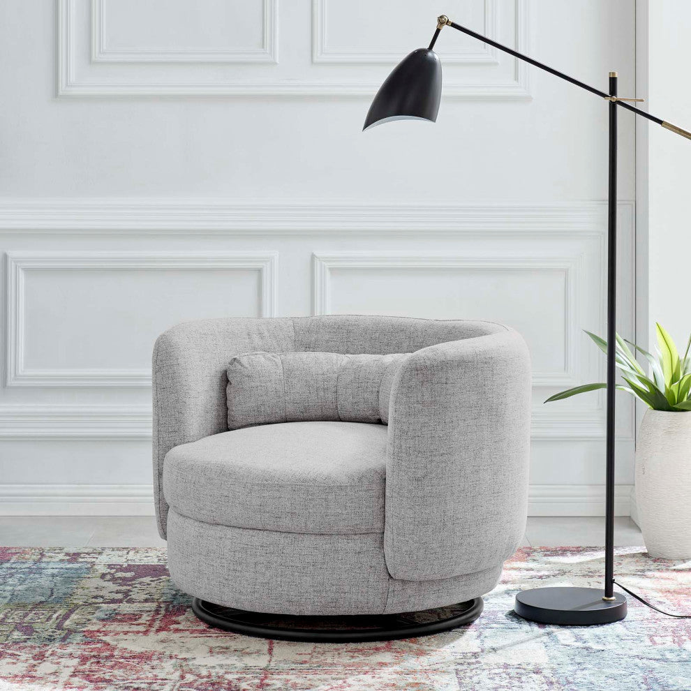 Armchair Swivel Accent Chair, Black Gray, Fabric, Modern, Cafe Hospitality