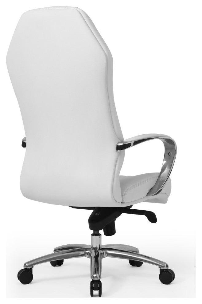 Modern Ergonomic Sterling Leather Executive Chair with Aluminum Base, White