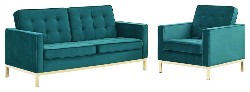 Loft Gold Stainless Steel Leg Performance Velvet Loveseat and Armchair Set